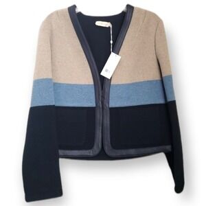 Tory Burch Leather Trim Blanket Stripe Jacket sz 6 NWT